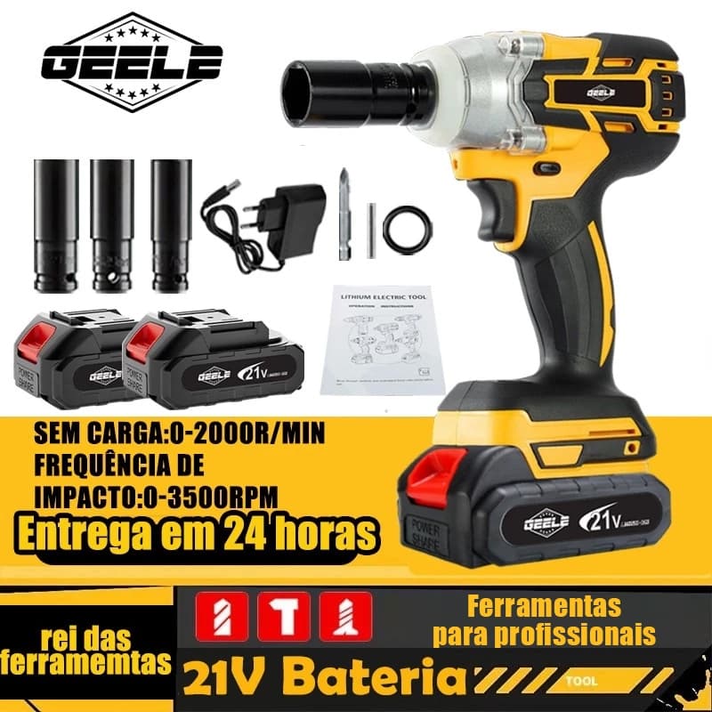 Chave De Impacto Parafusadeira Furadeira 2 Baterias 21v GEELE