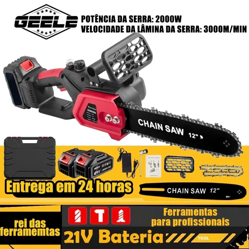 Moto Serra Elétrica 2000w 12 Polegadas Com Duas Baterias 21v Speed 3000m/min GEELE