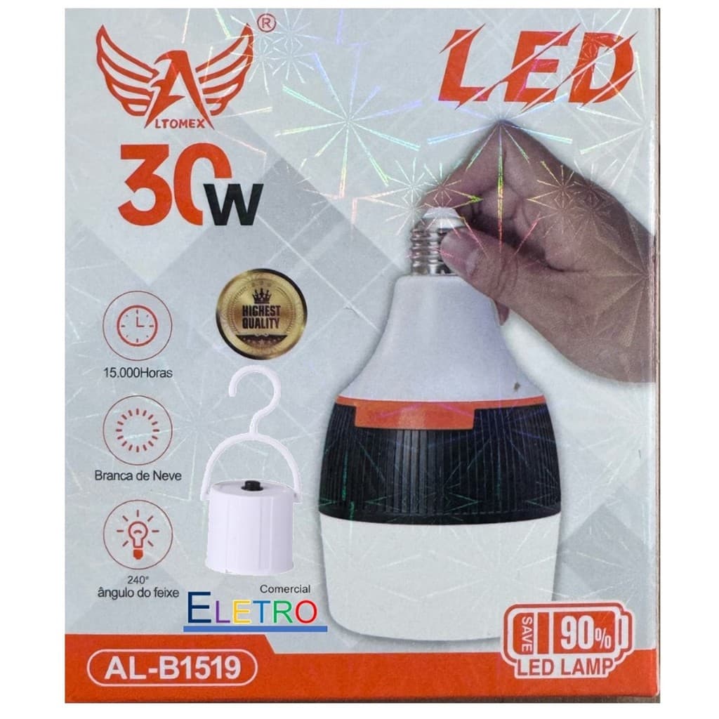 Lampada Bulbo Led Emergencia Recarregável Com Bocal Inteligente E27 Potencia 30W Cor 6500K