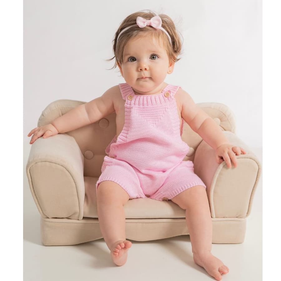 Jardineira Romper Bebê Tricô Menino e Menina 3 Meses a 1 ano