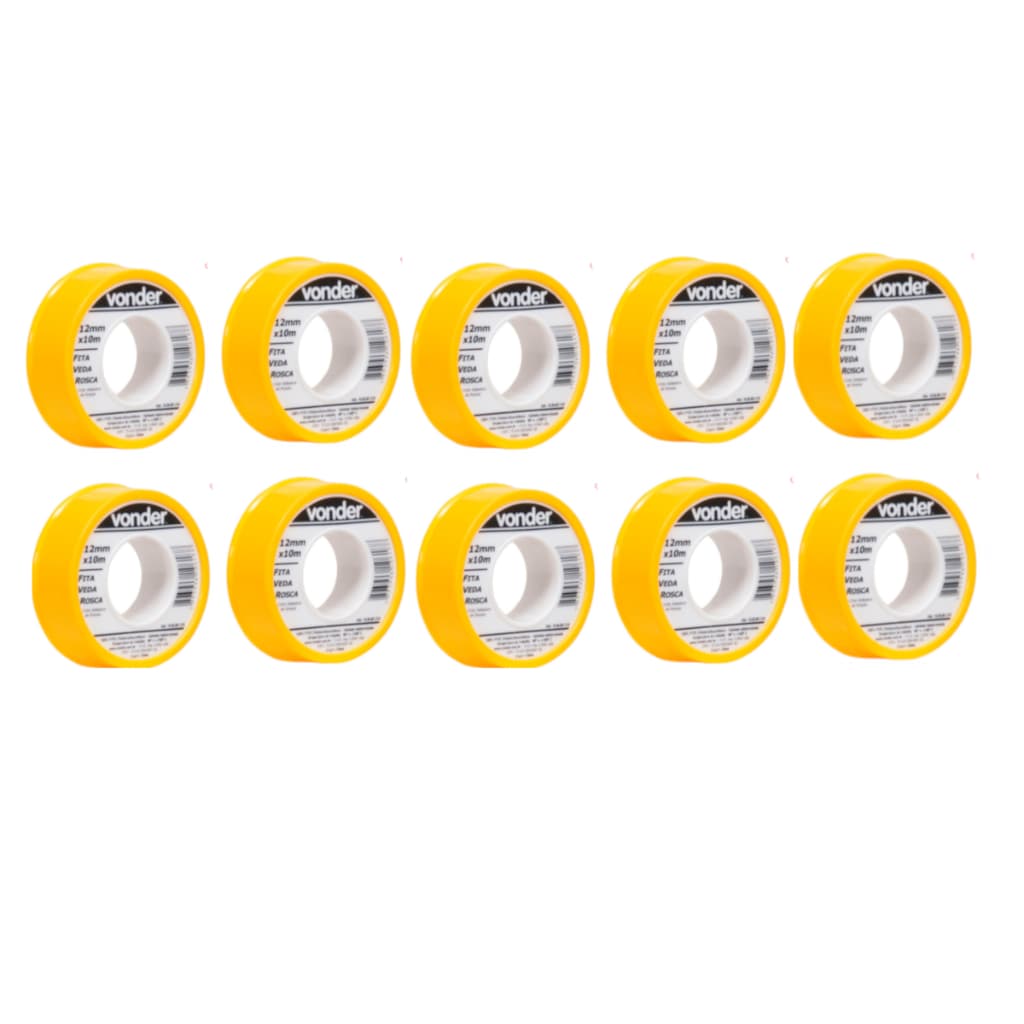 Kit 10 Fita Veda Rosca Teflon Vonder 12mmX10M Para Tubos e Conexões