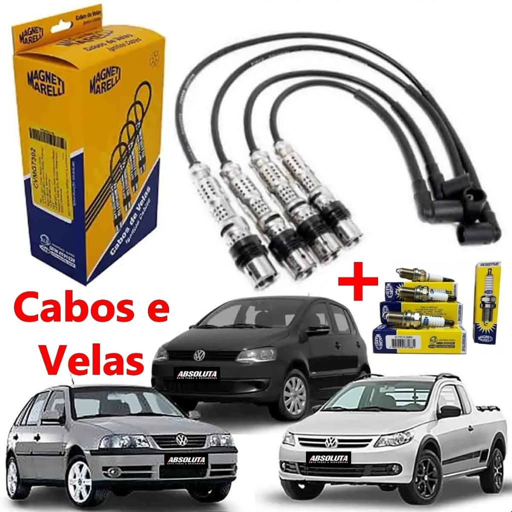 Kit Cabos de vela e Velas Gol G2 G3 G4 G5 1.0 8v 1.6 8v 2002 até 2014 Motores Ea111 leia o anuncio
