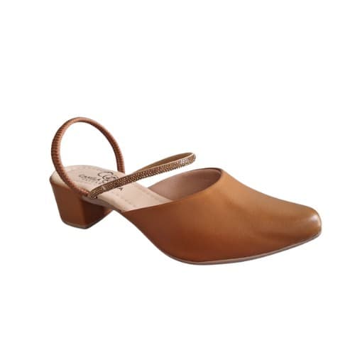 Scarpin Mule Feminino Casual 2 em 1 Social Confortavel Elastico Traseiro Salto Baixo Grosso Bloco Caramelo  080