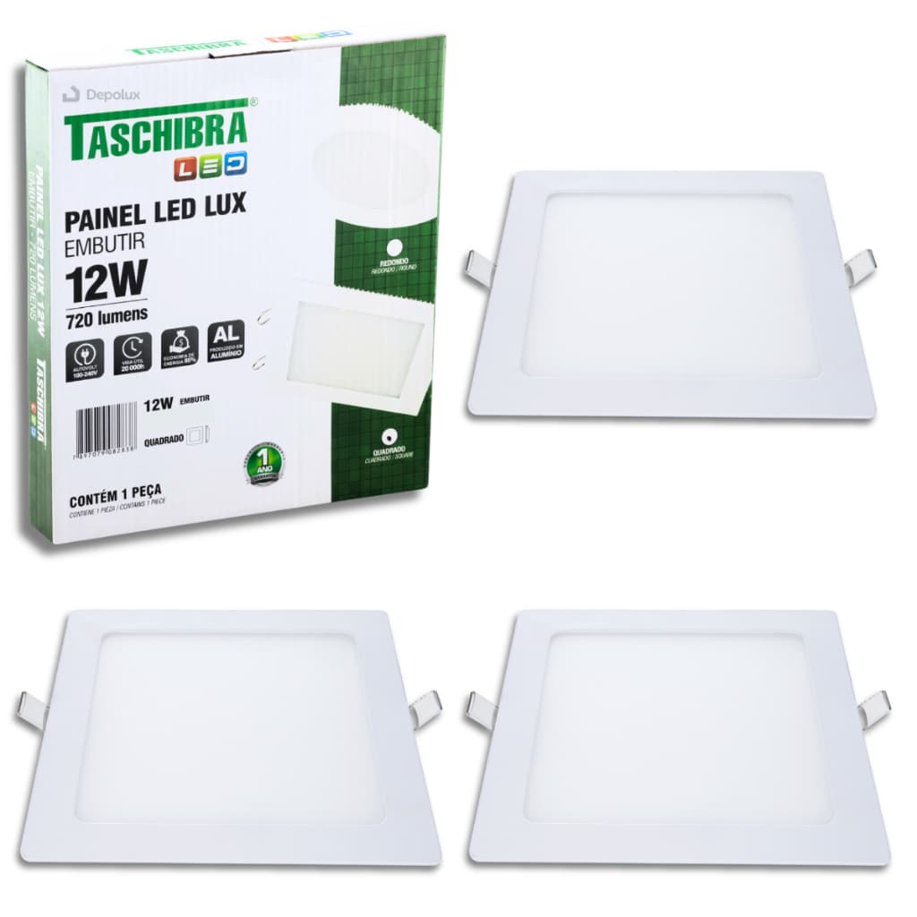 Kit 4 Painel Plafon Led 12w Luminária Teto 17x17 Embutir Bivolt Quadrado 3000K 4000K 6500K