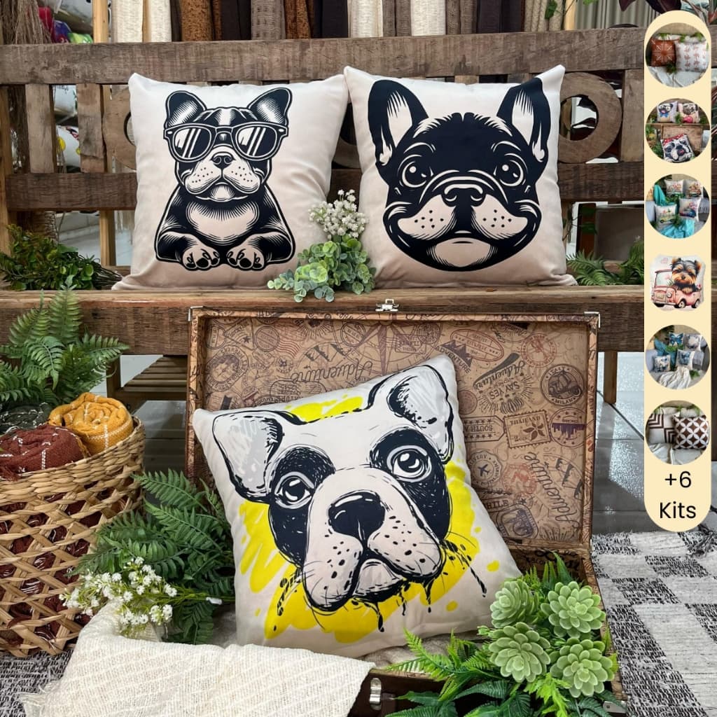Kit de 3 Capas para Almofadas 45x45cm Decorativas de Veludo de Pet Cachorros para Sofá ou Cama