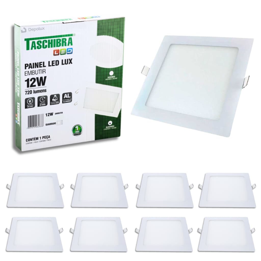 Kit 10 Painel Plafon Led 12w Luminária Teto 17x17 Embutir Bivolt Quadrado 3000K 4000K 6500K