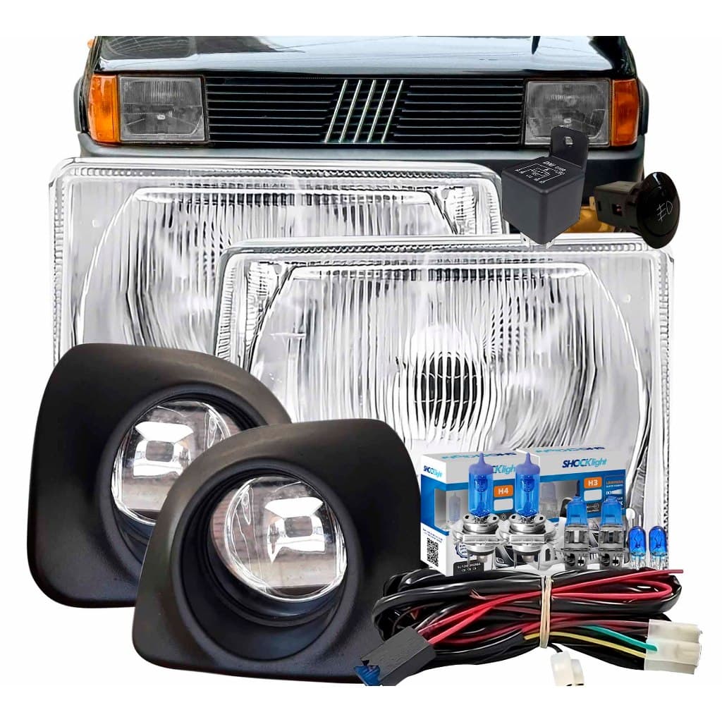 Farol Uno 84 85 86 87 88 89 90 Farol de Milha Orgus Lente de Vidro Lâmpadas Super Brancas 8500k