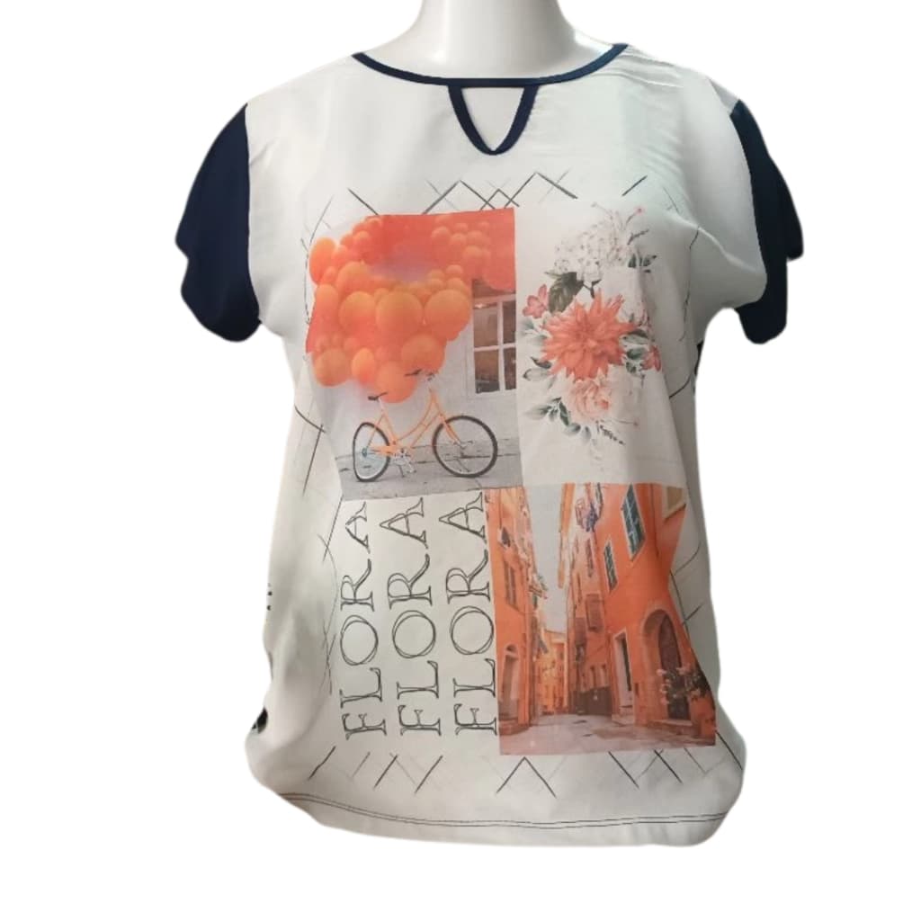 Blusa Feminina plus size, Seda e Malha Com Manga Curta Detalhe na Gola Comprida Veste 46/48