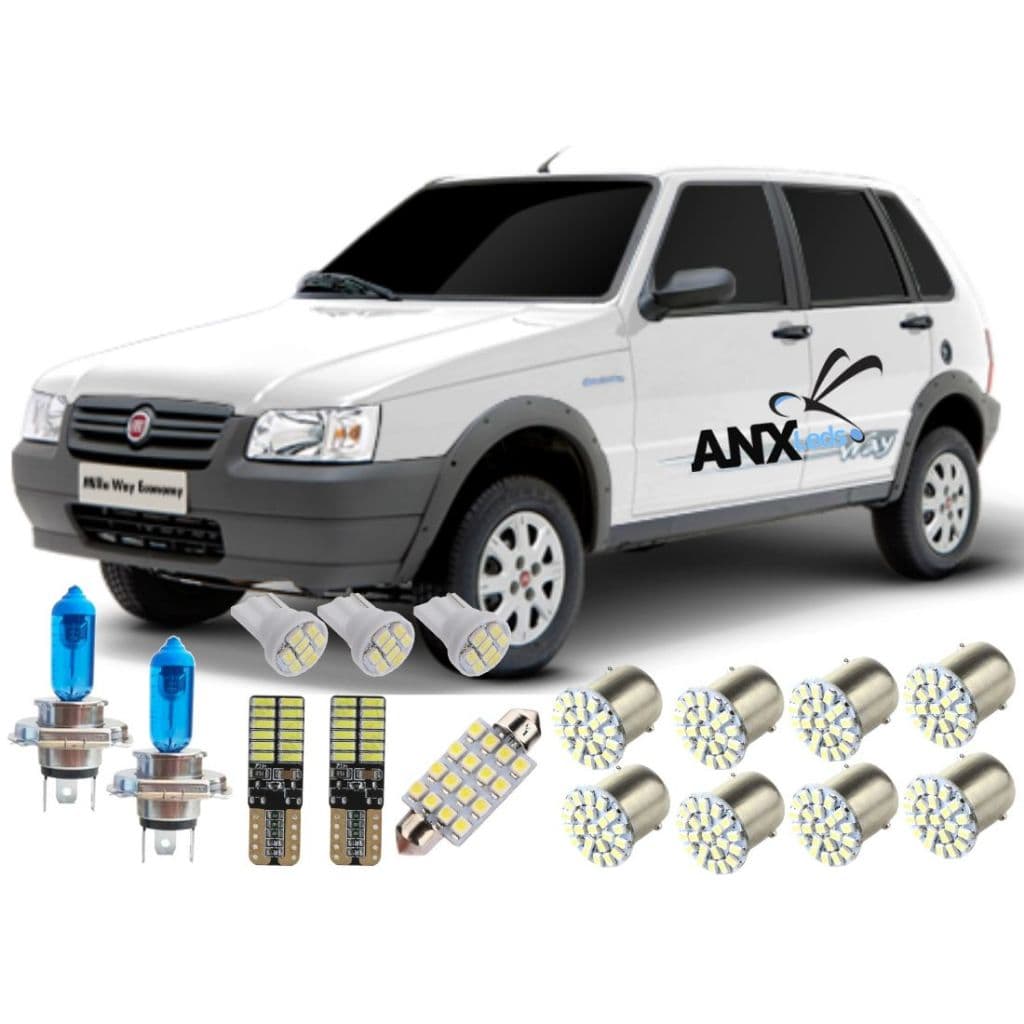 Kit Completo Lampadas Led Fiat Uno  + H4 Super Branca Pingo T10 Torpedo 1156 re canbus