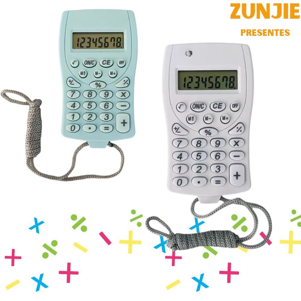 Mini Calculadora com Cordão de Bolso Colorida 8 Dígitos a Bateria / KK1660