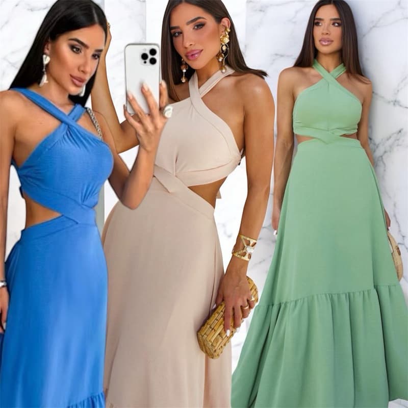 Vestido Feminino Longo Frente Única Amarra na Costa DUNA