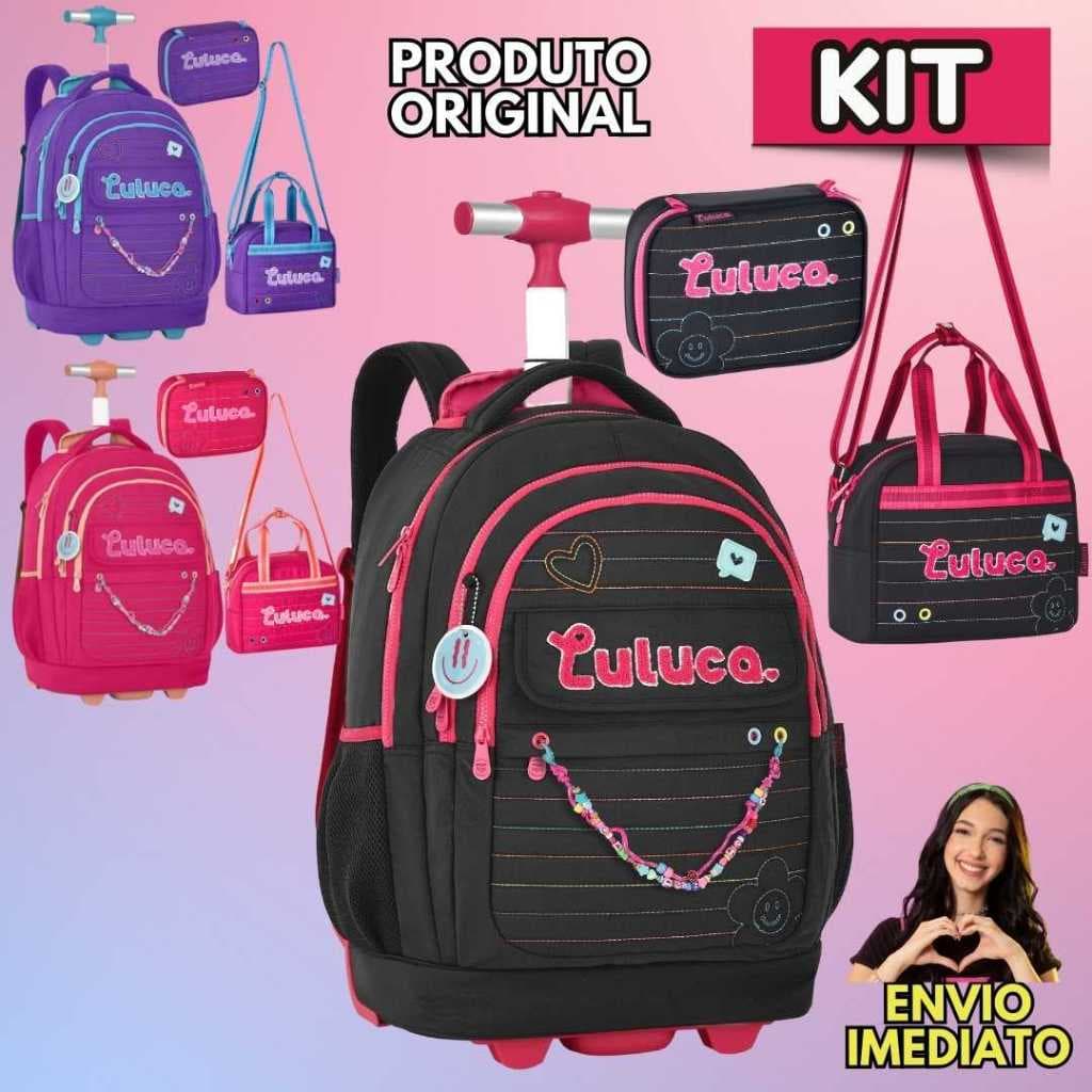 Kit Mochila Rodinha + Lancheira + Estojo Box LULUCA ORIGINAL Bordada - CLIO