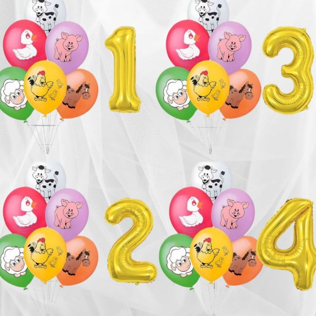 Balão Bexiga Fazendinha + Balão Número Metalizado 40cm Festa Aniversário