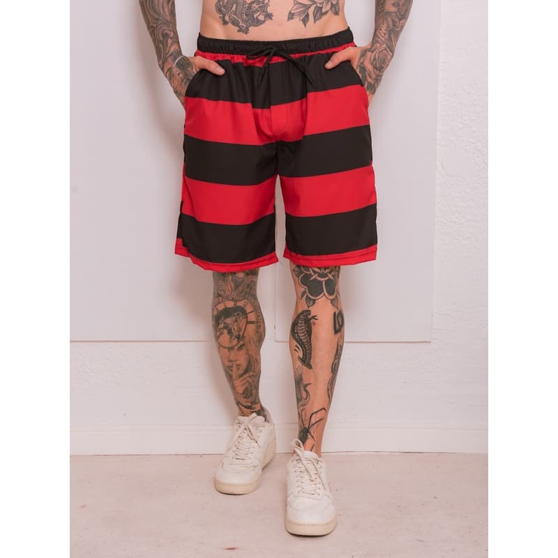 Short masculina listrado/faixa com Elastano e elástico até joelho Esportes moda 2025