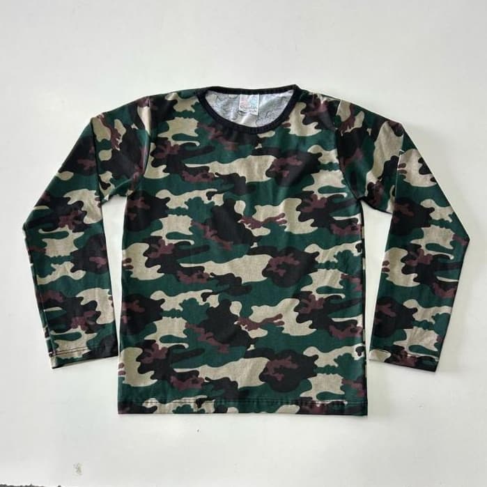 Camisa Manga Longa Lisa e Camuflada Frio Escola Masculino Infantil Roupa Menino Tamanhos do 1 ao 10