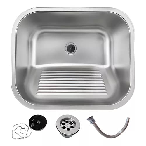 Tanque Inox Lavanderia 45x45 Escovado Completo Com Válvula Brinovar