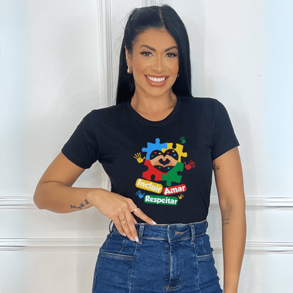 Camiseta Autismo Incluir Amar Respeitar Algodão Cinza T Shirt Estampada Manga Curta Inclusiva