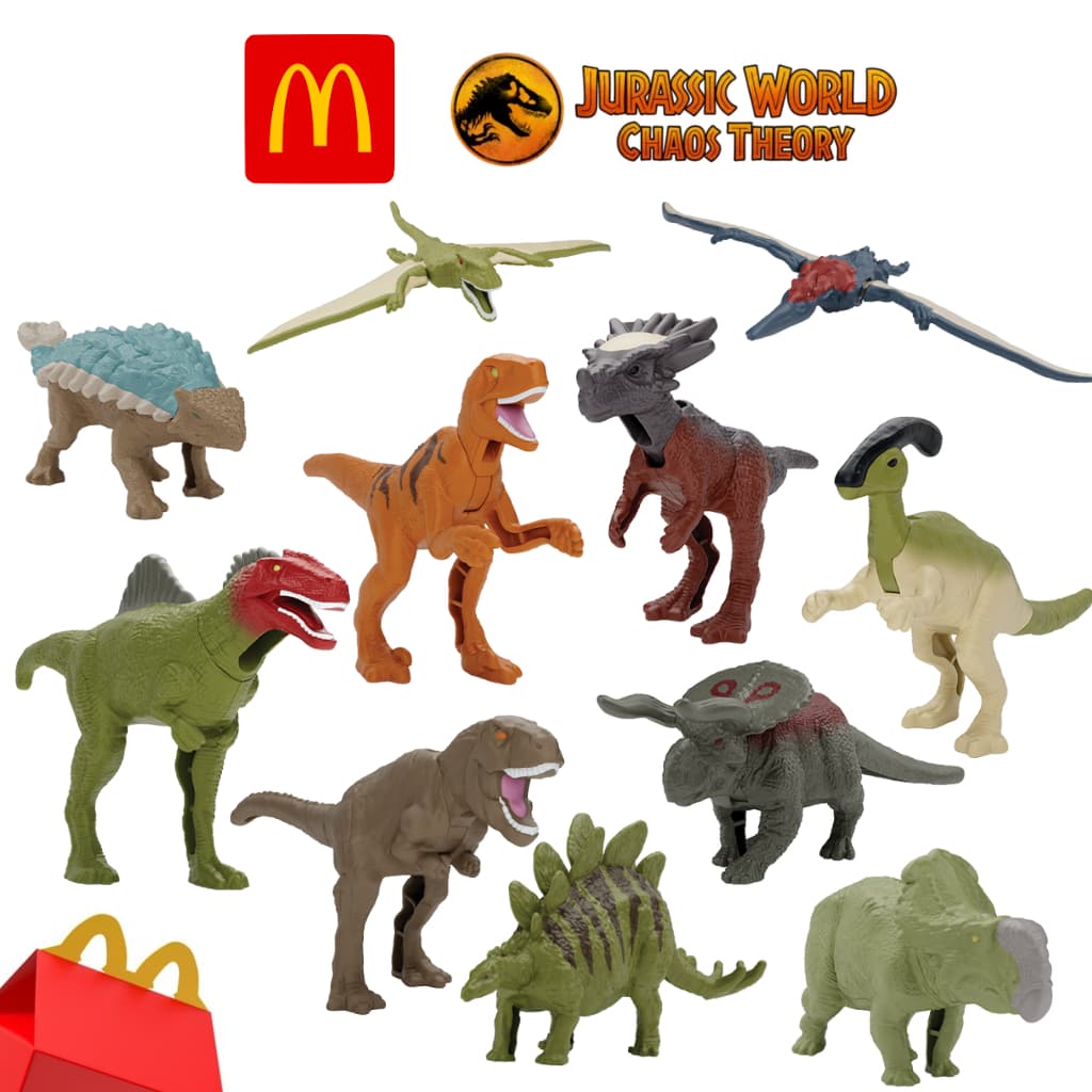 Coleção Jurassic World x McDonald's  Teoria do Caos Tiranossauro Pteranodonte Parassaurolofo