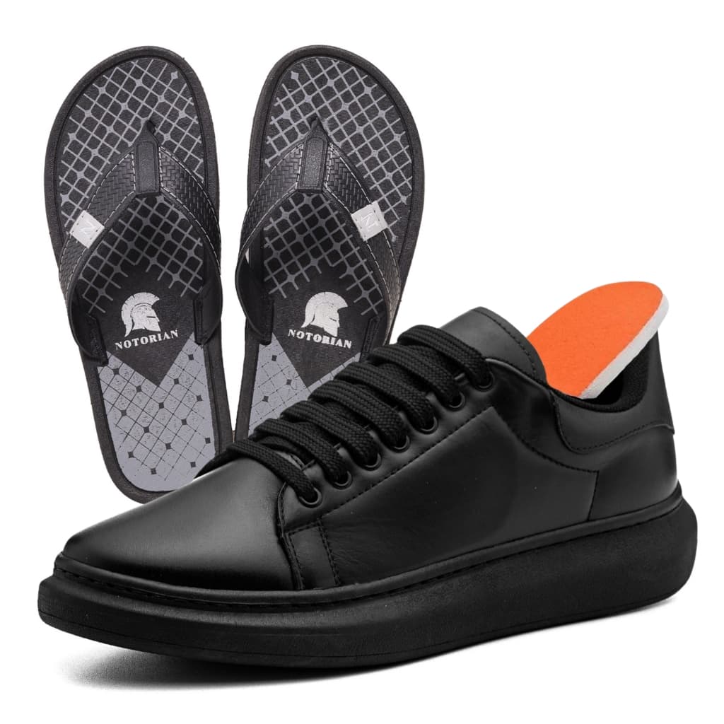 Sapatenis Casual Sola Alta 5cm Oversize Preto + Chinelo Courinho Original Notorian