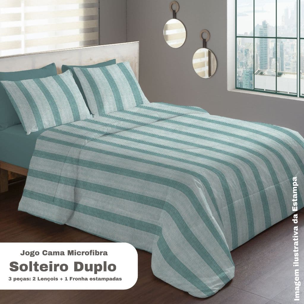 Jogo de Cama Solteiro Microfibra Duplo 3 Peças: 2 Lençóis + 1 Fronha Estampada Camesa