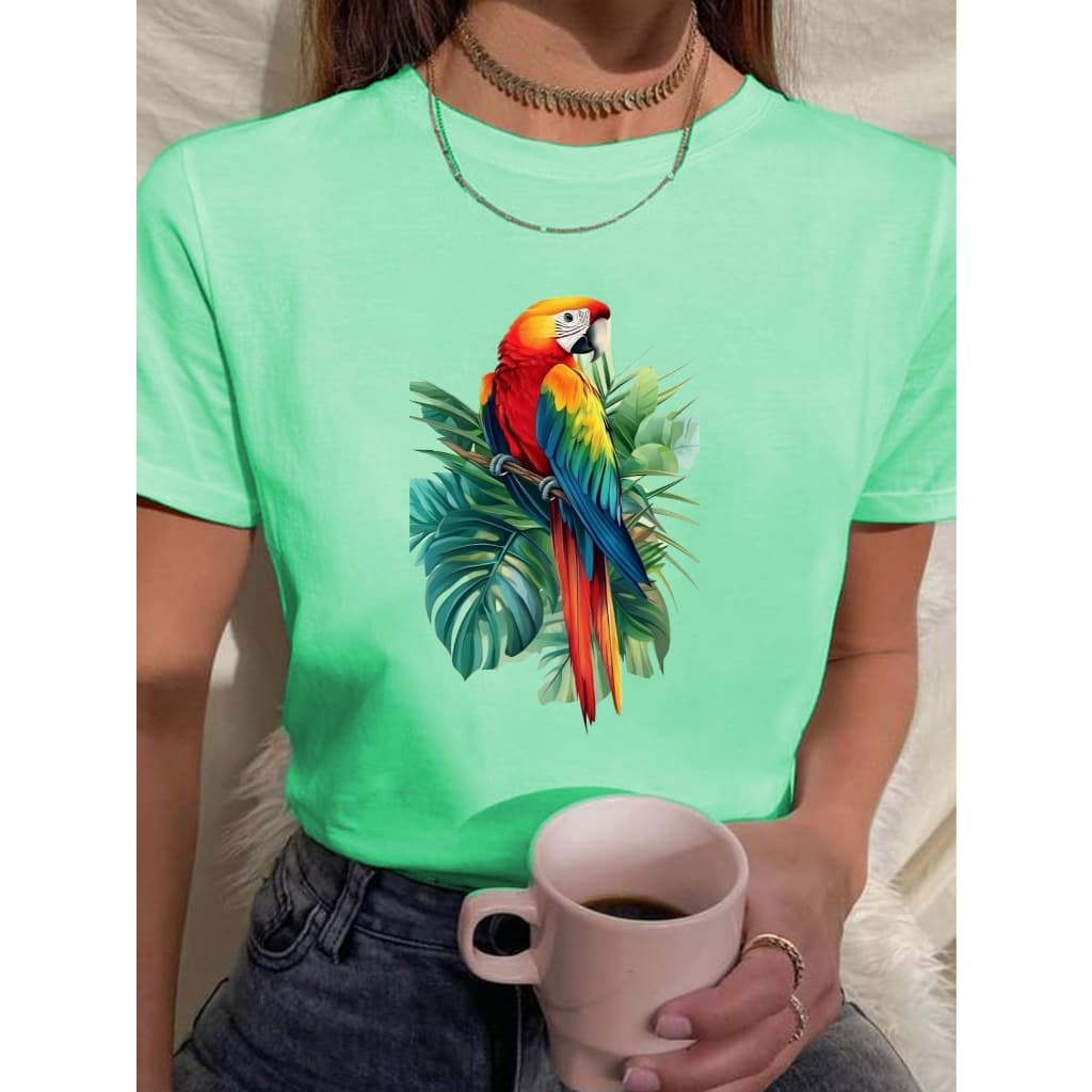 Camiseta Feminina Babylook t shirt arara colorida fauna brasileira 100% Algodão