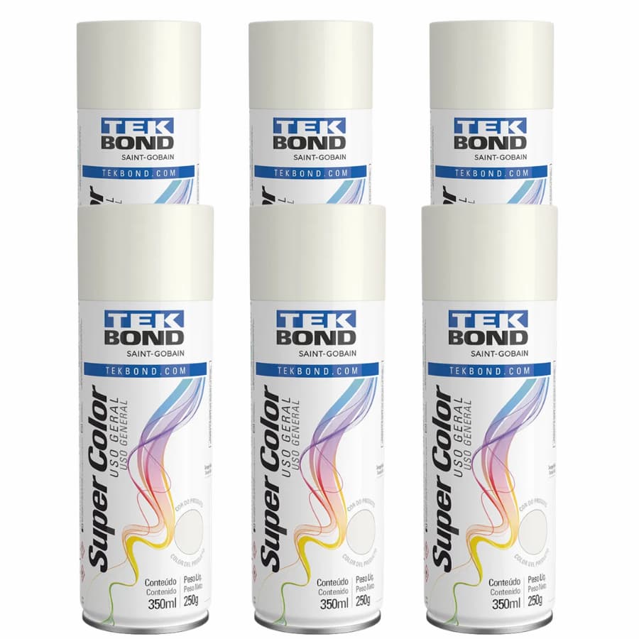 Kit com 6 Tintas Spray Branco Brilhante 350ml Tekbond