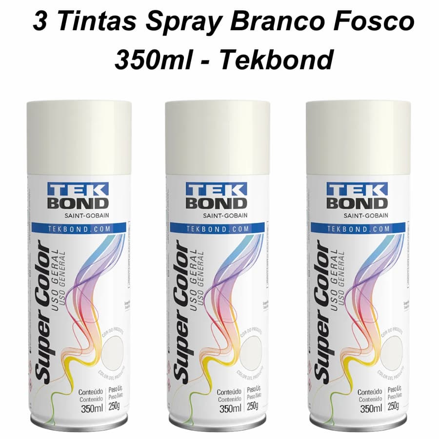 Kit 3 Tintas Spray Branco Fosco 350ml - Tekbond