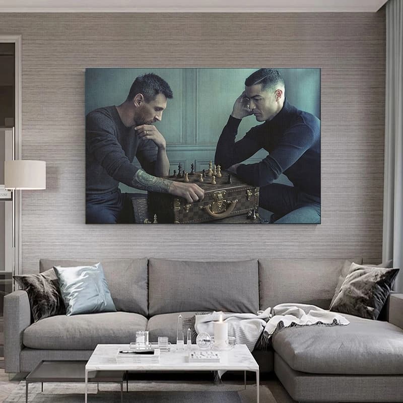 Quadro Decorativo Messi e cr7 jogo xadrez cristiano ronaldo sala quarto escritorio