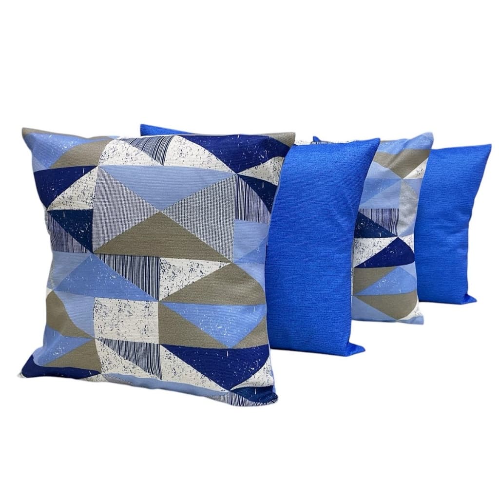 Kit 4 Capas Almofadas 2 Geométricas Azul Claro E 2 Lisas Azul 45 X 45 Cm Com Zíper