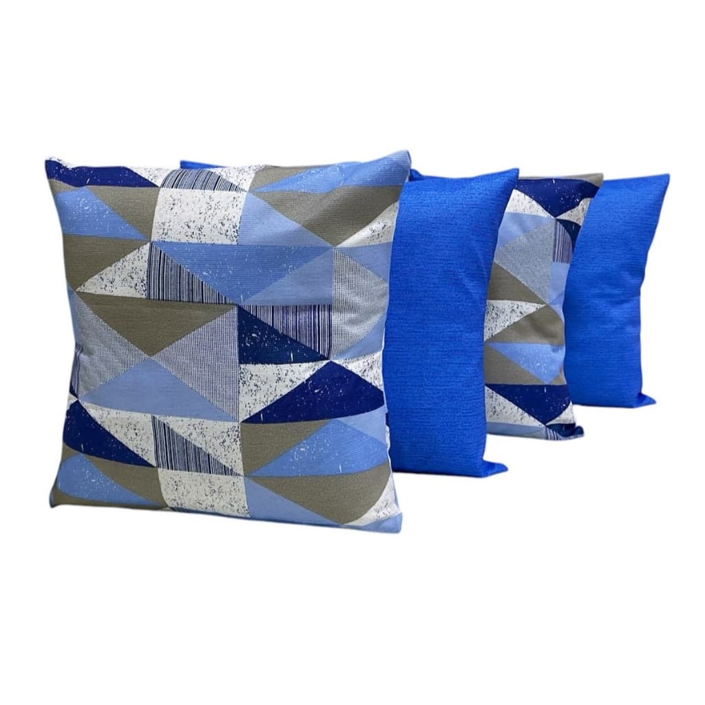 Kit 8 Capas Almofadas 4 Geométricas Azul Claro E 4 Lisas Azul 45 X 45 Cm Com Zíper
