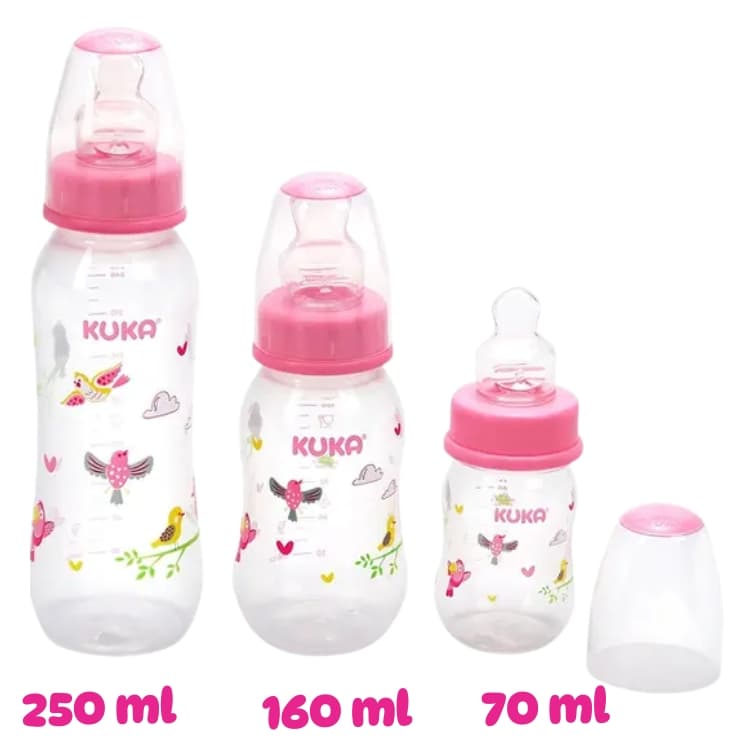 Kit Mamadeira Kuka Com 3 Unidades Rosa Estampada Passarinhos