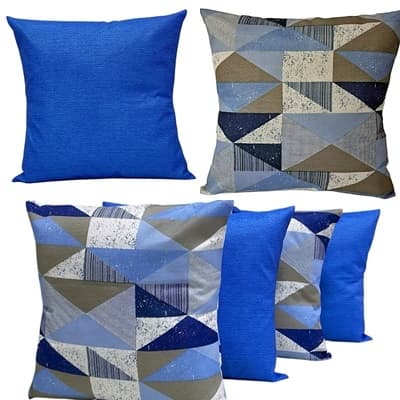 Kit 6 Capas Almofadas 3 Geométricas Azul Claro E 3 Lisas Azul 45 X 45 Cm Com Zíper