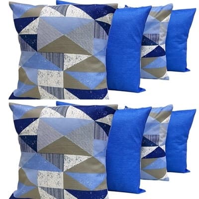 Kit 8 Capas Almofadas 4 Geométricas Azul Claro E 4 Lisas Azul 45 X 45 Cm Com Zíper