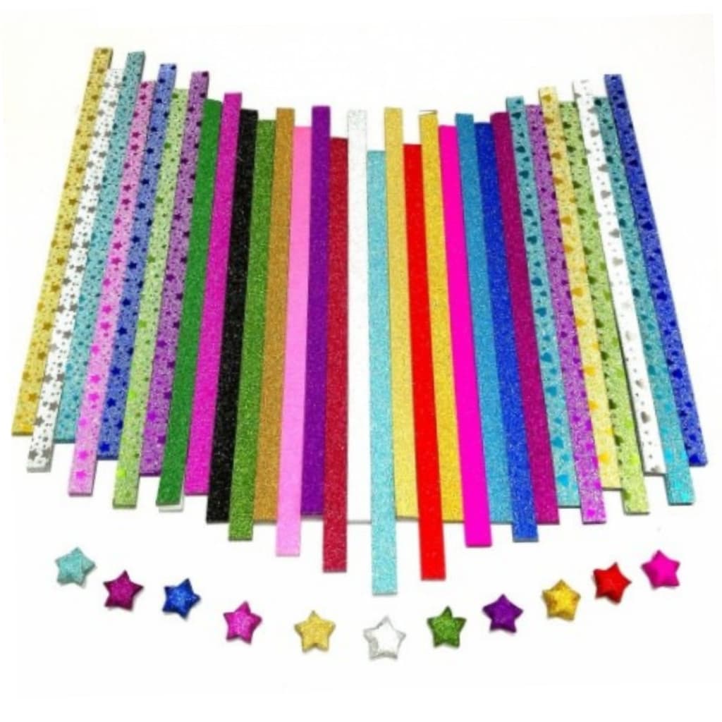 Papel Dobradura Origami Dobrável Tira Estrela Brilhante Com Glitter - 1 Cartela contendo 28 Unidades