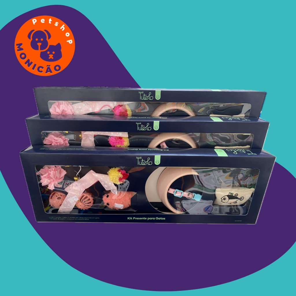 Kit Presentes para Gatos! Contém: 1 varinha + 1 coleira + 2 pelucias c/ catnip + 3 bolinhas + 1 comedoura