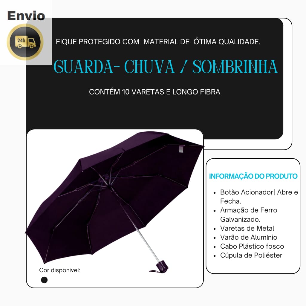 Guarda Chuva/Sombrinha , com 10 Varetas  longo fibra - Marca BOM.