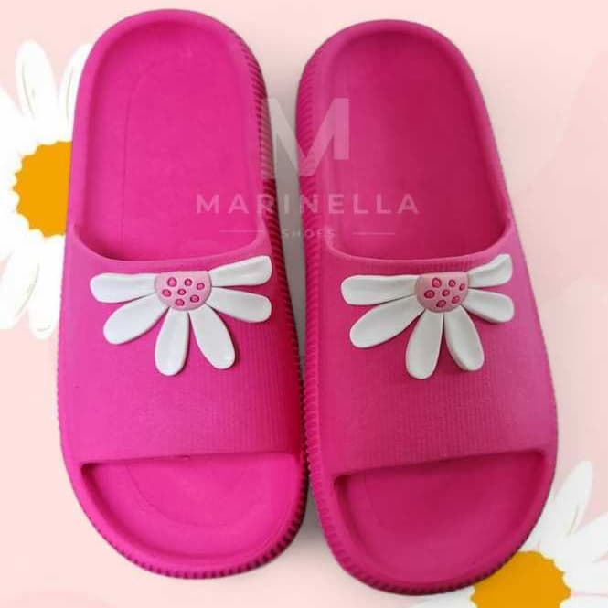 Chinelo Slide Infantil Flor Margarida Leve Flor Rosa Adulto Confortável