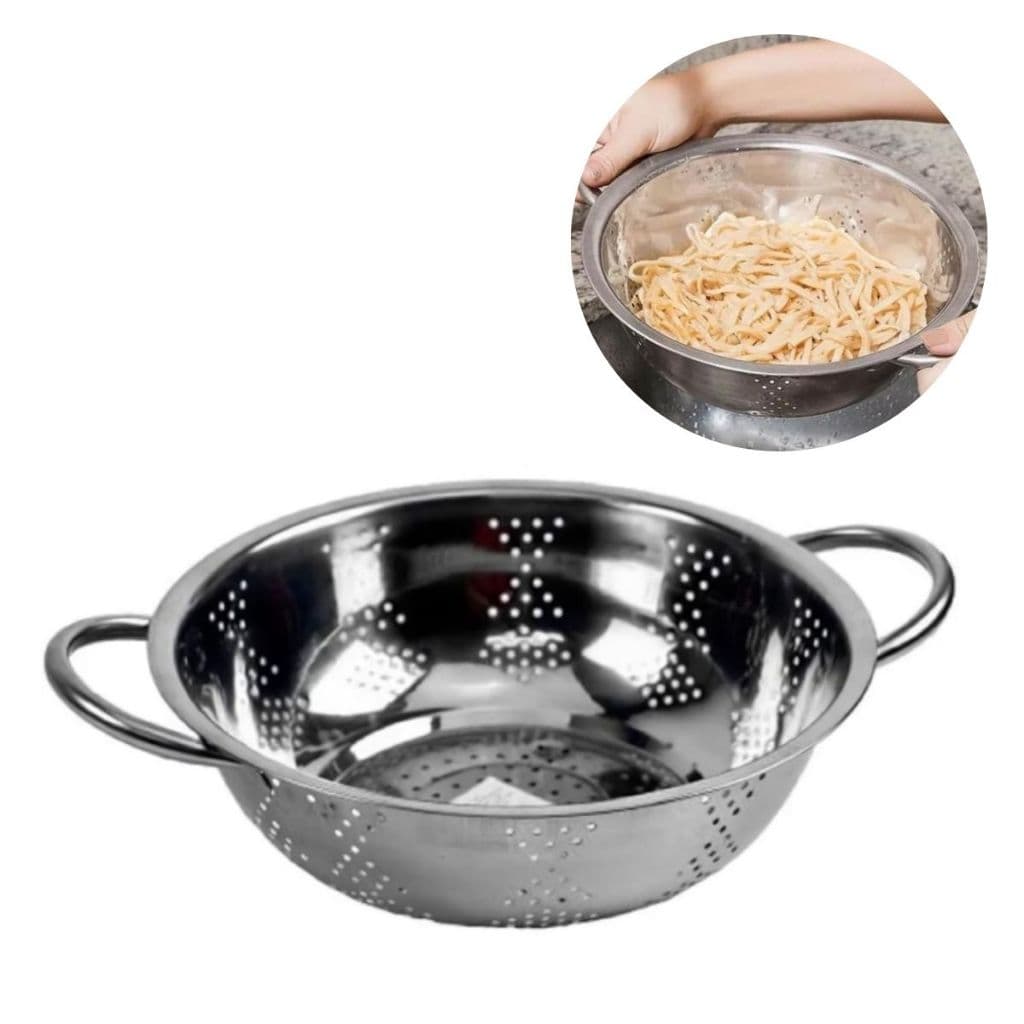 Escorredor De Macarrão Com Alça Inox Luxo Arroz Massas Legumes 23cm