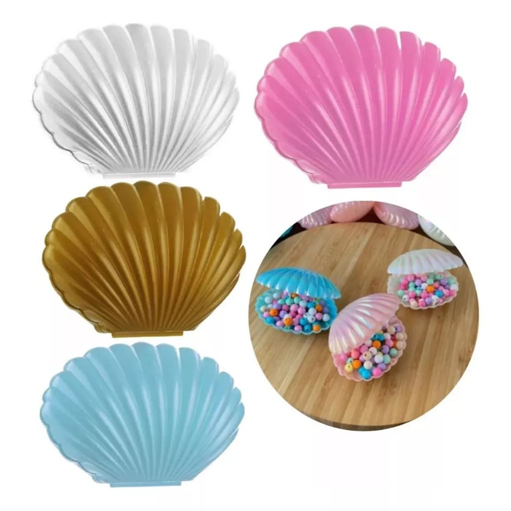 5 Concha De Plástico Coloridas Lembrancinha Sereia Festa Fundo do Mar Ariel Mini Luxo Baleiro