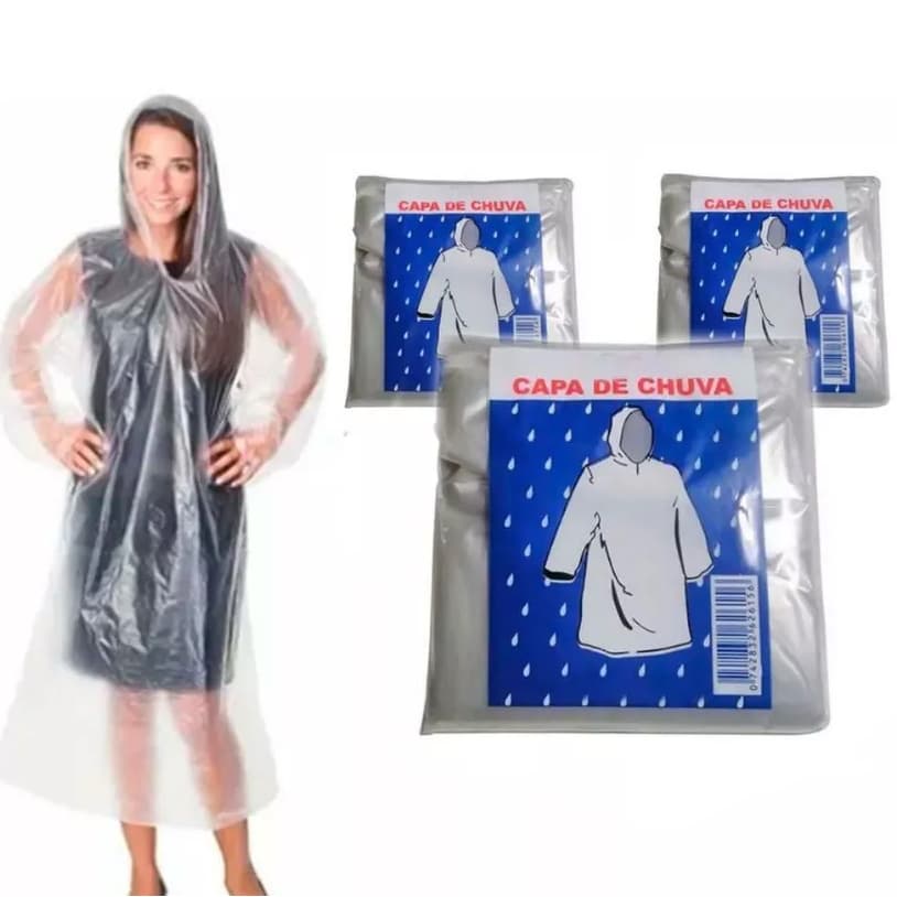 Kit 100 Capas De Chuva Descartáveis Impermeável Transparentes