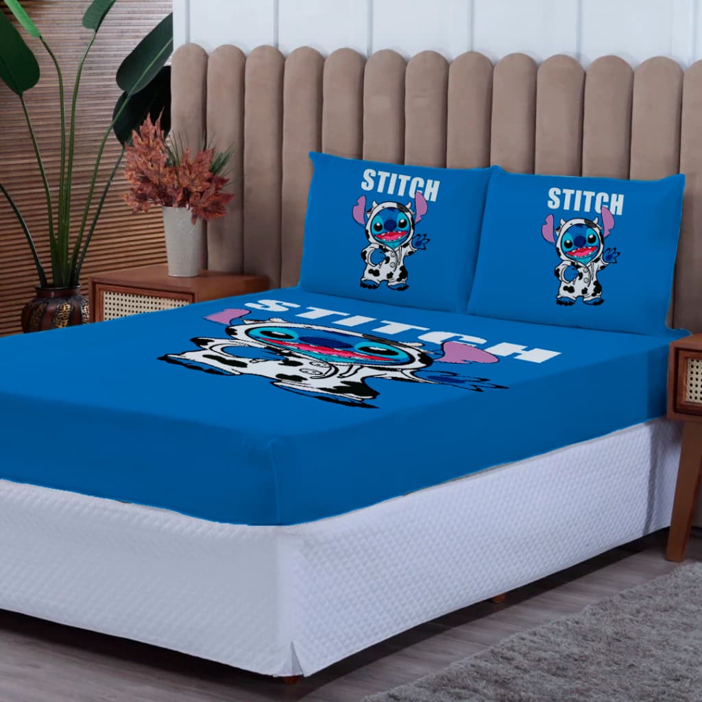 Lençol Casal Stitch 3 peças - Casal Solteiro Queen - kit lençol Lilo Stitch