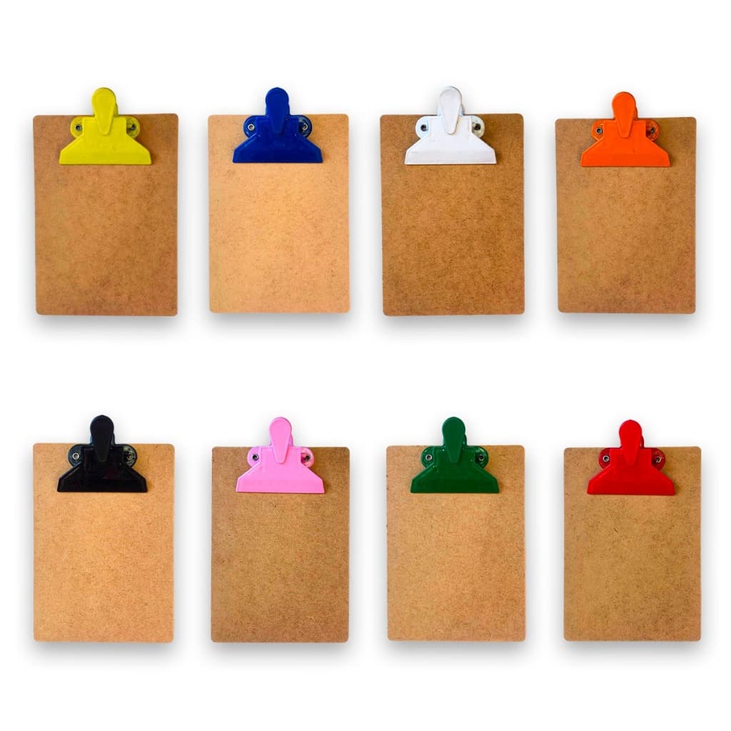 10 Mini Pranchetas MDF A5 Com Prendedor e Suporte Para Caneta Color Escritório Escola Recepção Lembrancinha