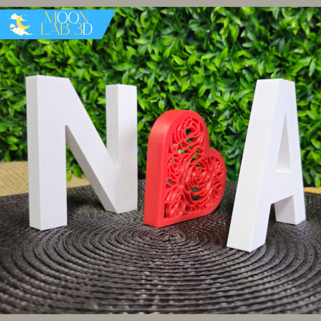Kit 2 Letras + Coração Decoração para Casa, Festas e Casamentos (9 cm Letras / 8 Cm Coração)