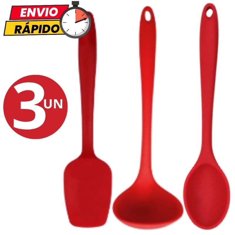 Kit Utensílios 3 Peças Colher de Arroz Espatula Multiuso Concha de Silicone Para Casa Cozinha
