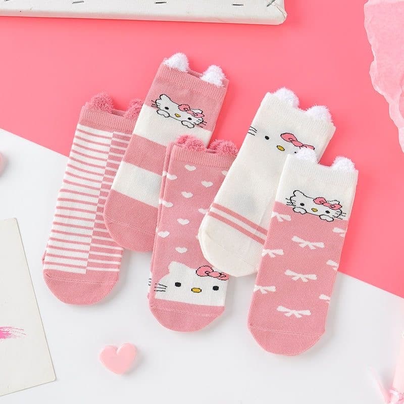 KIT 3-12 Pares Meias de Bebê com Orelhinhas e Solado Antiderrapante Estampa Cartoon algodão 0-24 Meses MENINA
