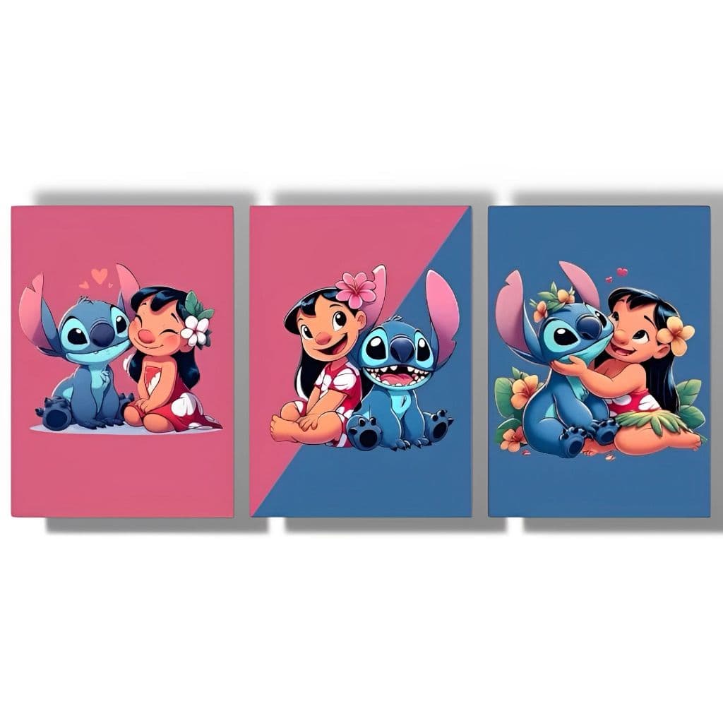 Kit 3 Placas Decorativas Quadro Lilo Stitch Decoração