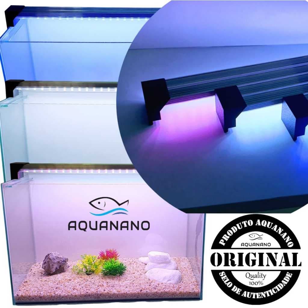 Luminária Aquanano com Suporte Mini Preto p/Aquário sem tampa com 2 barras com fonte e dimmer