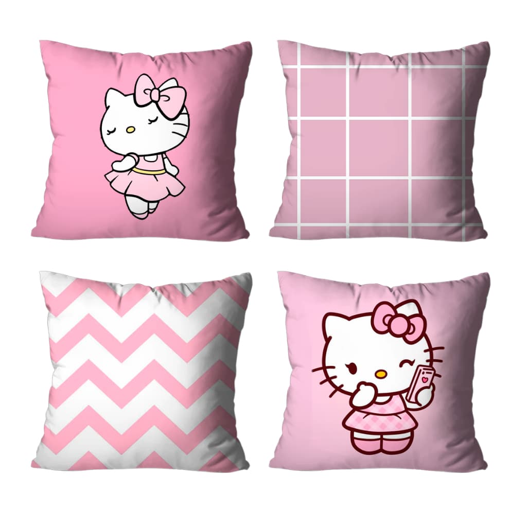 Kit 4 Capas de Almofada Hello Kitty - Almofadas Decorativas Rosa Hello Kitty