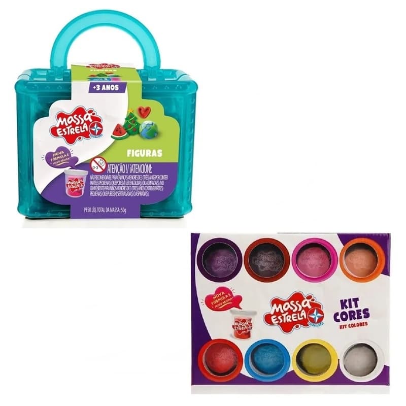 Kit Massa de Modelar kit cores com 8 cor + Kit Figuras Estrela com 7 moldes e massa