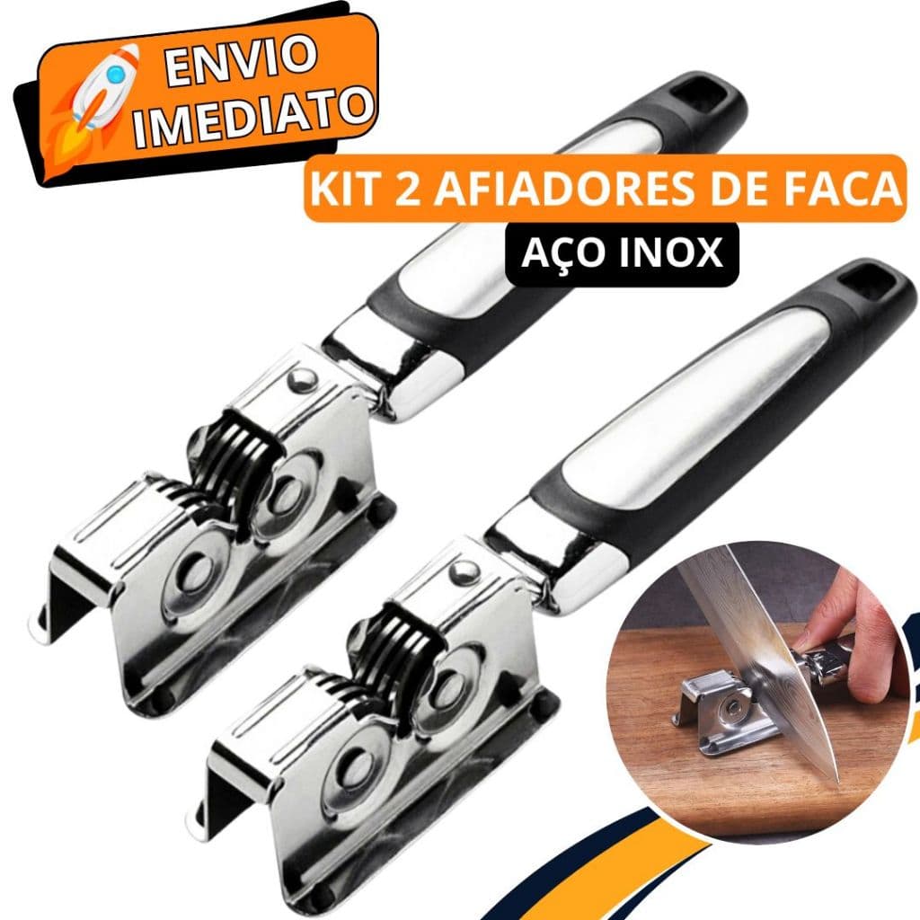 KIT 2 Afiador Amolador de Faca Aço Inox Super Resistente 3 Laminas Profissional para Casa Restaurante Açougue Facas